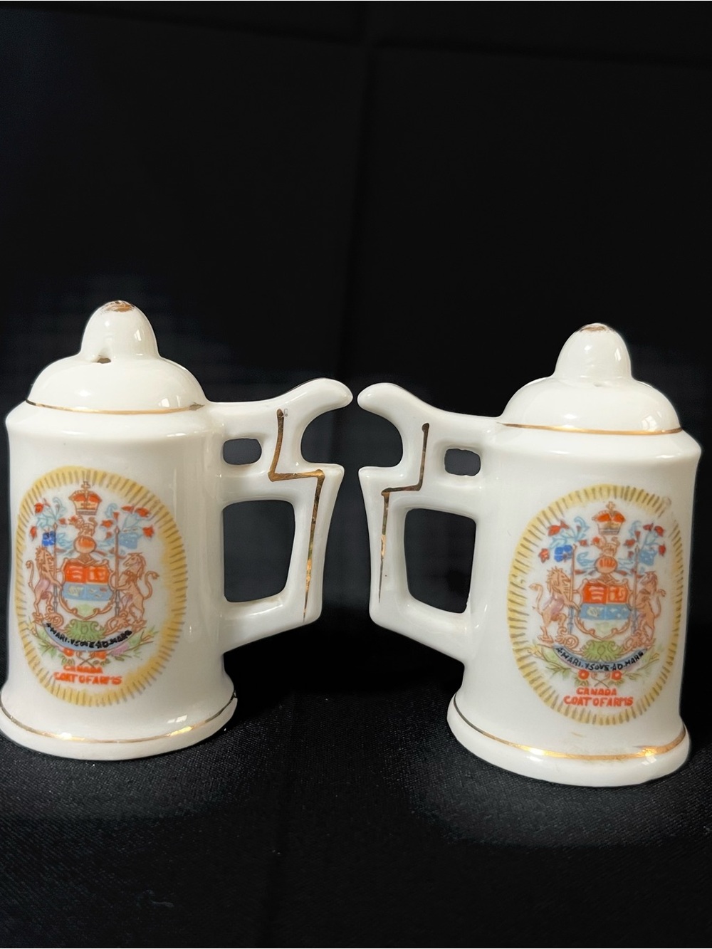 Vintage White Porcelain Crest Salt and Pepper Shakers-Set. Collectible